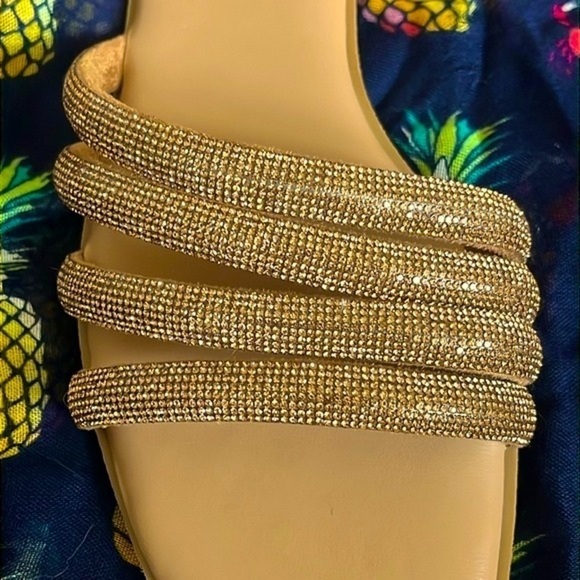Brand New Steve Madden Rhinestone Multi-Strap Slip-On Sandals Bling Bronze Slide - Picture 4 of 15